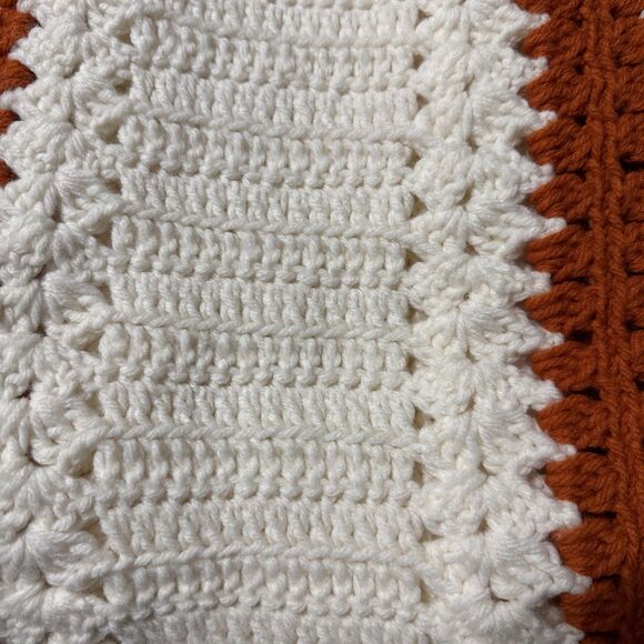 Handmade Crochet Afghan 69 X 44 Burn Orange/Rusty Color & Cream Rectangle New - Picture 9 of 9